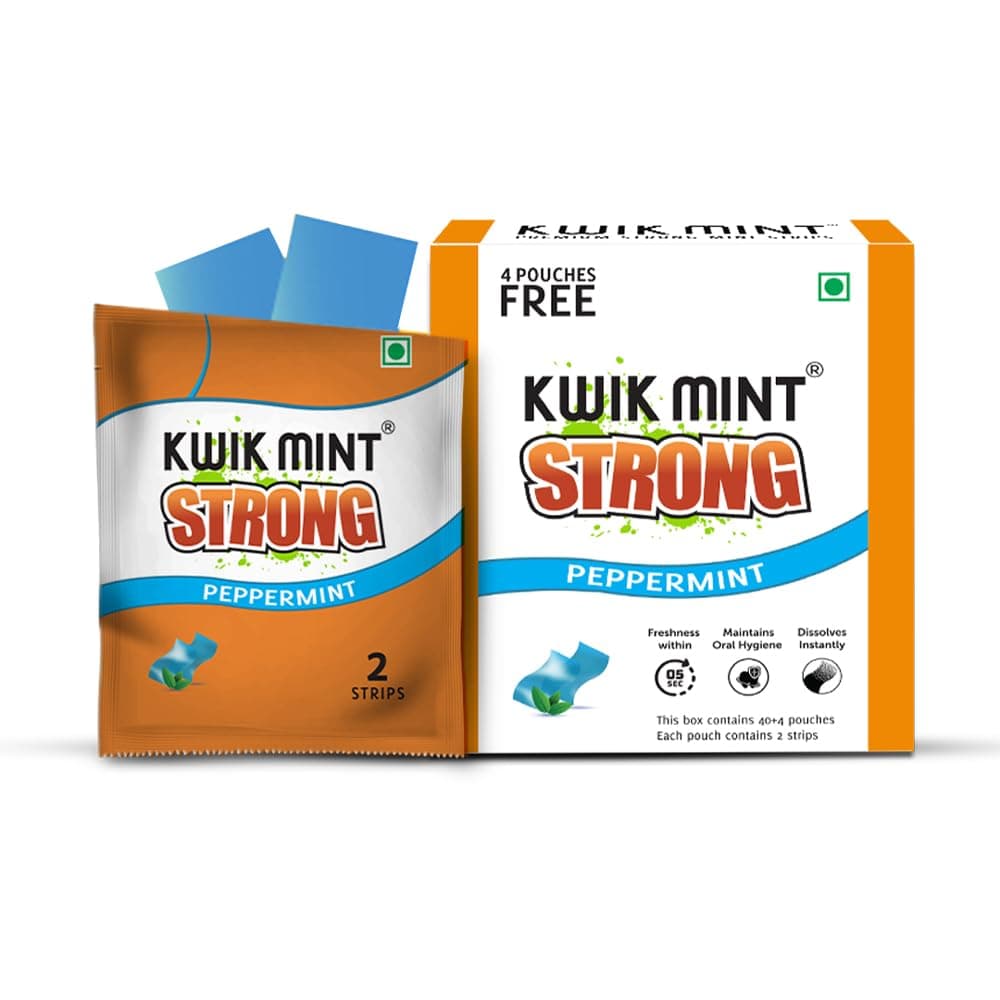 Kwikmint Premium Strong Sugar-Free Instant Dissolving Mouth Strips | Paper Mint Mouth Freshener for Fresh Breath, Fights Bad Breath – Pack of 1 (88 Strips)