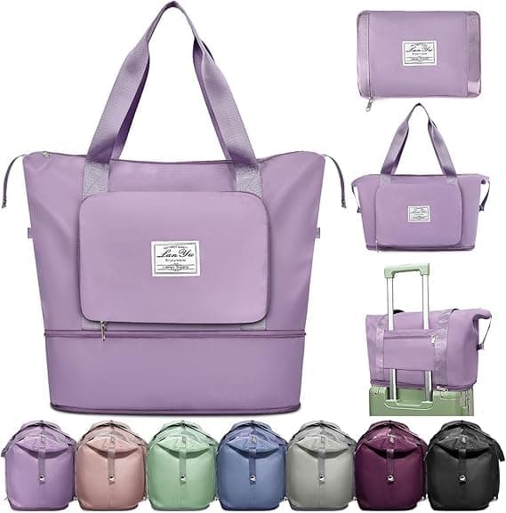 JD FRESH 41 Litre Expandable Nylon Travel Bags for Women/Duffle Bags for Women Luggage/Foldable Vanity Travelling Handbags/Waterproof Hand Bag for Ladies Personal Items (Taro Purple)