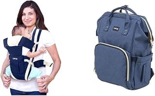 LuvLap Elegant Kid Carrier with 4 Carry Positions, for 4 to 24 Months Baby, Max Weight Up to 15 Kgs (Dark Blue) & Lily Travel Multifunctional Waterproof Diaper Bag-Backpack Cum Tote Bag (Navy Blue)