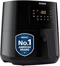 PHILIPS Digital Airfryer with Touch Panel, 4.1L, with RapidAir Technology,with additional 1 Yr Warranty by Philips, 7 Pre-set Menu (HD9252/90)(Black), Large