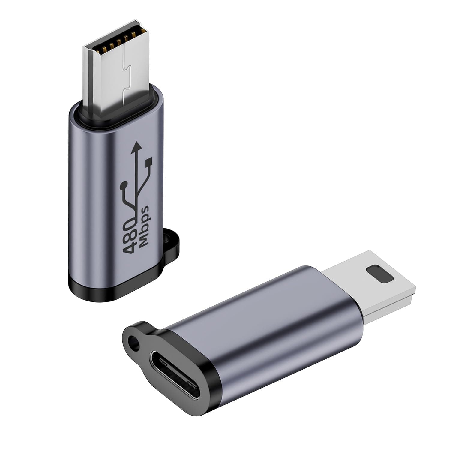 ETZIN 480Mbps Mini USB Male to USB C Female Adapter 18W Mini USB to USB Type C Data Connector, Aluminum/Hanging Hole, for Digital Camera Portable Hard Drives MP3(EPL-1174CC)
