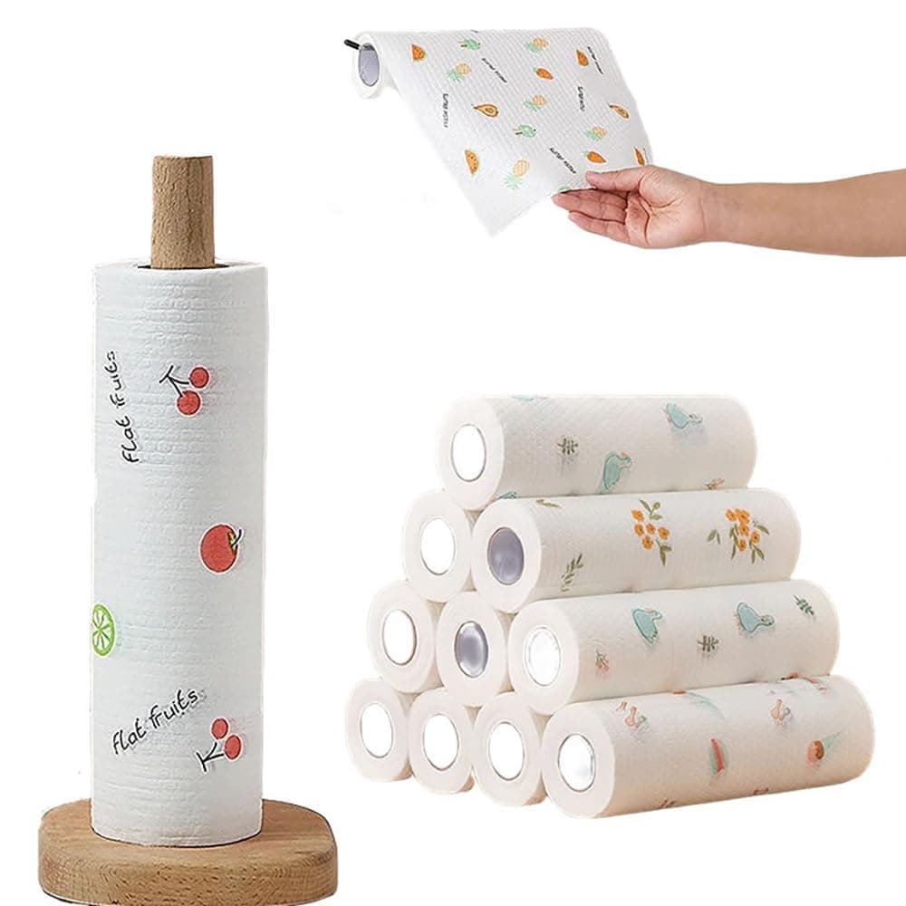 ESPERO Kitchen Towel Roll, Non Woven Reusable and Washable Kitchen Printed Tissue Roll Non-stick Oil Absorbing Paper Roll Kitchen Special Wipe Paper Dish Cleaning Cloth (20 * 20, Pack Of 1)