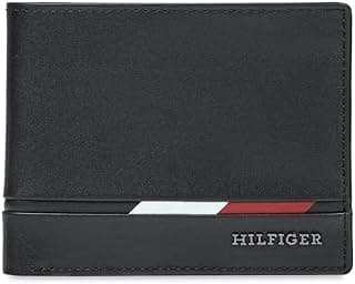 Tommy Hilfiger Men's Genuine Leather Passcase Wallet Stege - Black | High Capacity Bifold with 12 Card Slots, 2 Compartments & Id Window | Stylish Purse of Gents