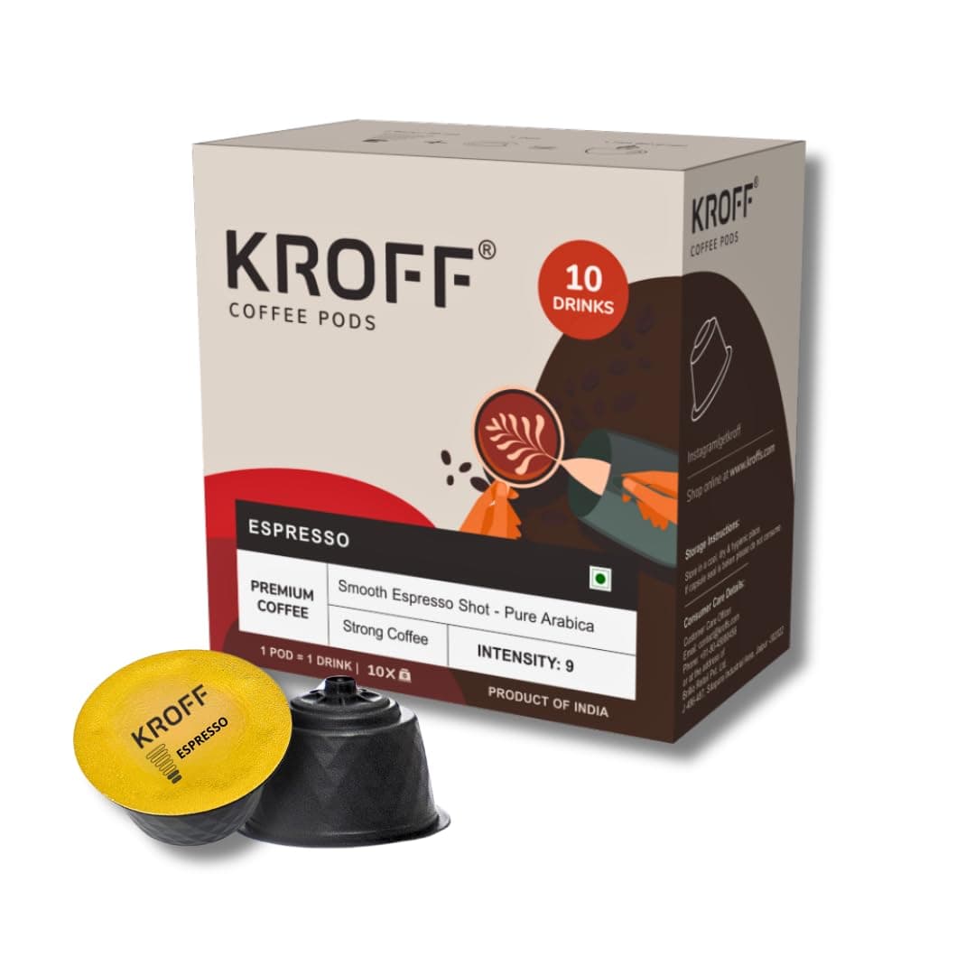 KROFF Espresso Coffee Pods | Dolce Gusto Compatible | Smooth Espresso - Pure Arabica Ground Coffee | 10 Pods Per Box
