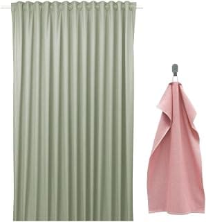 Ikea BENGTA Blackout Curtain, Green, 210 x 250 cm, Recycled Polyester, Machine Washable with Hand Towel, Pink, 40 x 70 cm.
