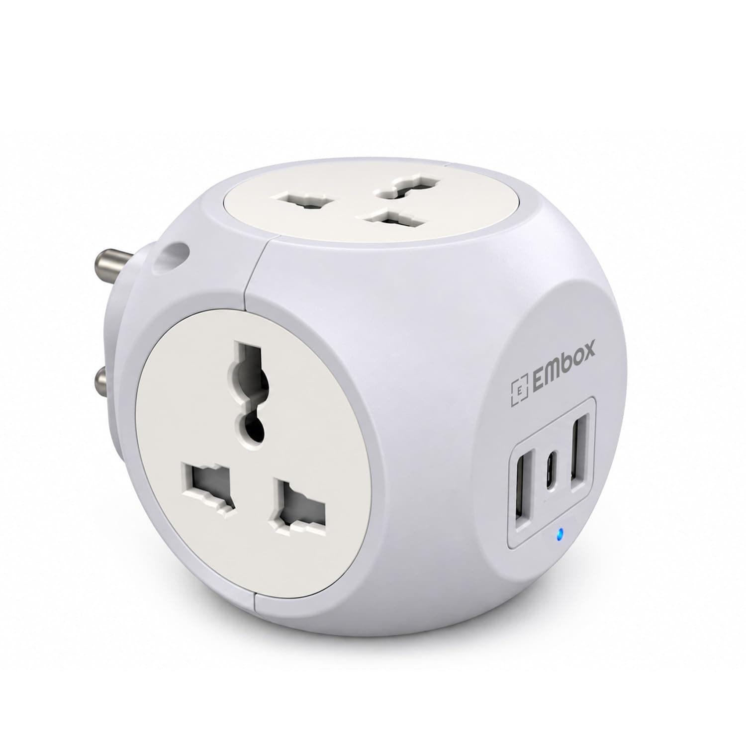 EMBOX Multi Plug Adapter with USB Ports Type -C (QC 3.0) Universal Sockets and LED Indicator, Safety Shutter, 3 Pin Plug Socket Extension, Grey