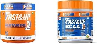 FAST&UP Glutamine (Unflavoured, 2 Month Supply) L-Glutamine For Muscle Building & Performance (300g powder) & Fast&Up BCAA Basic (45 Servings, Watermelon Flavour)
