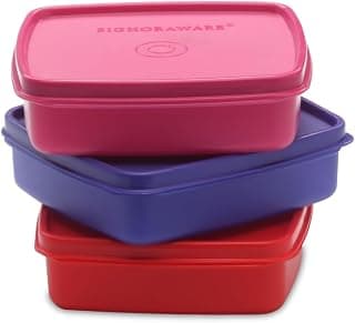 SignoraWare Smart N Slim BPA Free Plastic Lunch Box | Airtight & Leakproof | Microwave & Dishwasher Safe | Freezer Safe | Great for Kids, School, Workplace, Picnic Use (350ml x 3 | Multicolour)