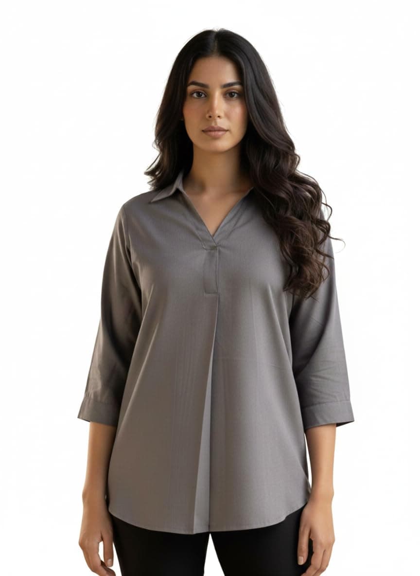 Oxinexx Women Solid Hemline Shirt Soft Viscose Rayon Straight Long Shirt Top Western Casual Office Formal Wear