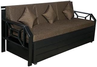 Metal Black Matte Finish Sofa Cum Bed with Hydraulic Storage and Mattress (Brown, 6X6 Feet, 3 Seater) _014