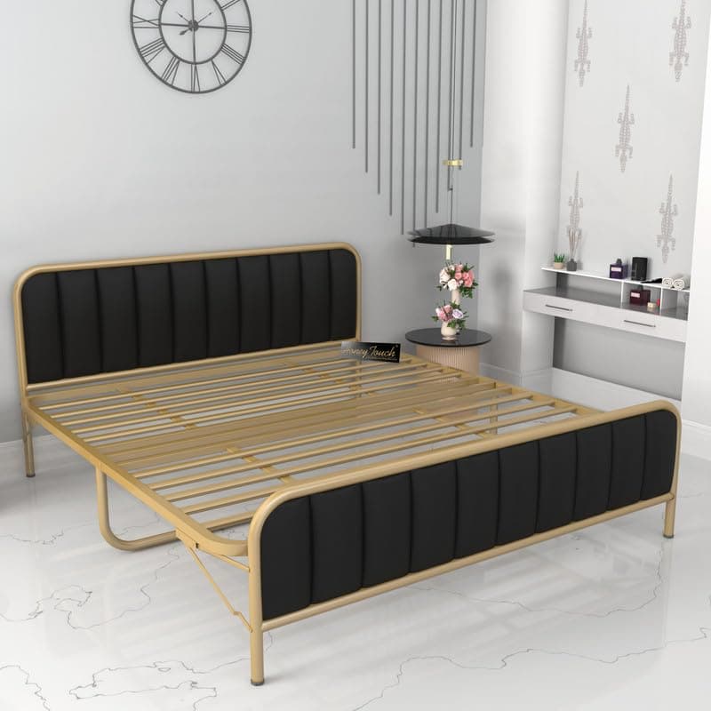 Honey Touch® King Bed | Cushion Headboard | Folding Bed No Assembly Required | Powder Coated | 6ft x 6.25 (Without Mattress, King)