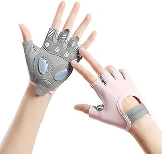 PROBEROS® Women Workout Gloves for Gym, Crossfit Gym with Anti Slip Silione Pad Palm Design Compression Fitness Summer Breathable Fingerless Gloves, Size-S