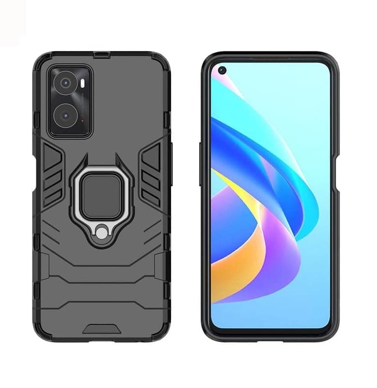ONELIKE 360° Shockproof Slim Drop Full Body Protection Robot Ring Phone Back Cover for Oppo A96 4G - Black