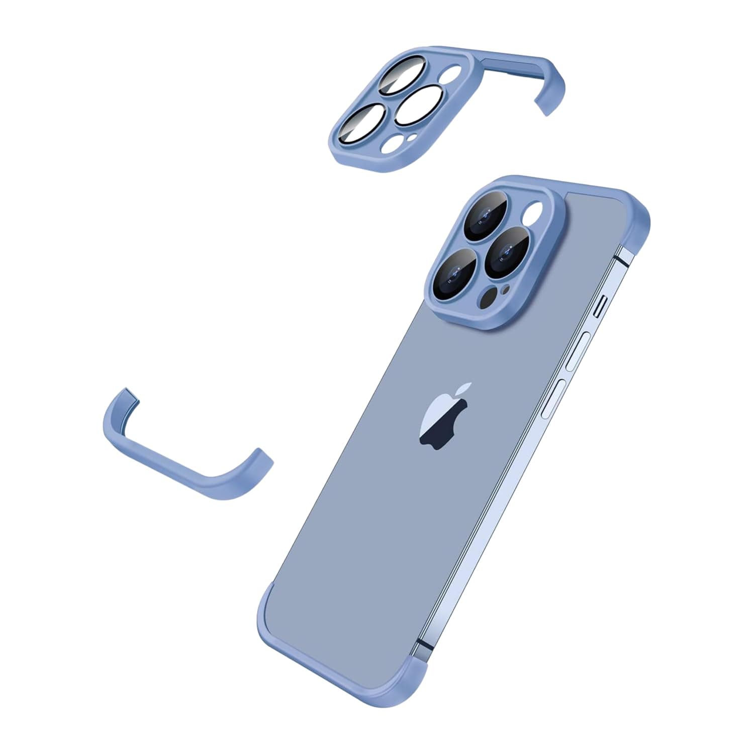 Hi-ProTech HiProTech Frameless TPU Bumper with Glass Lens Protector Case for iPhone| Silicone Side Bumper with HD Camera Lens Protector, Frameless Slim/Ultra-Thin Lightweight Case-15 Pro-(Blue)