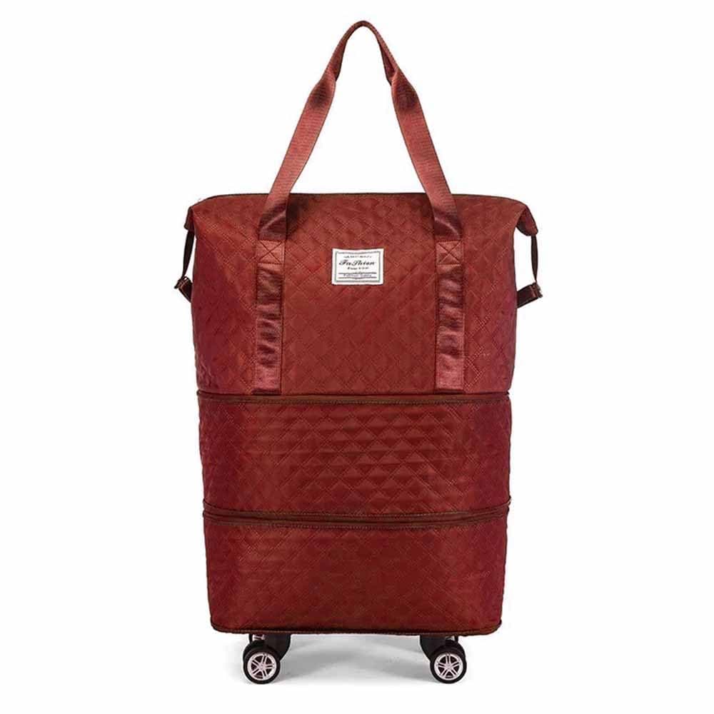 LIGHTNIING HAMMERZ Rolling Duffle Bag with Wheels, Expandable Foldable Wheeled Travel Bag (Red Texture)
