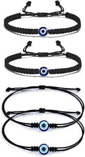 ARTIFICIAL TREE Handmade Nazariya 6 mm Evil Eye Charms Black Thread Bracelet Adjustable for Women, Men, Girls & Boys 4 Piece (BLACK)(AT GIRLS BRCT 036)