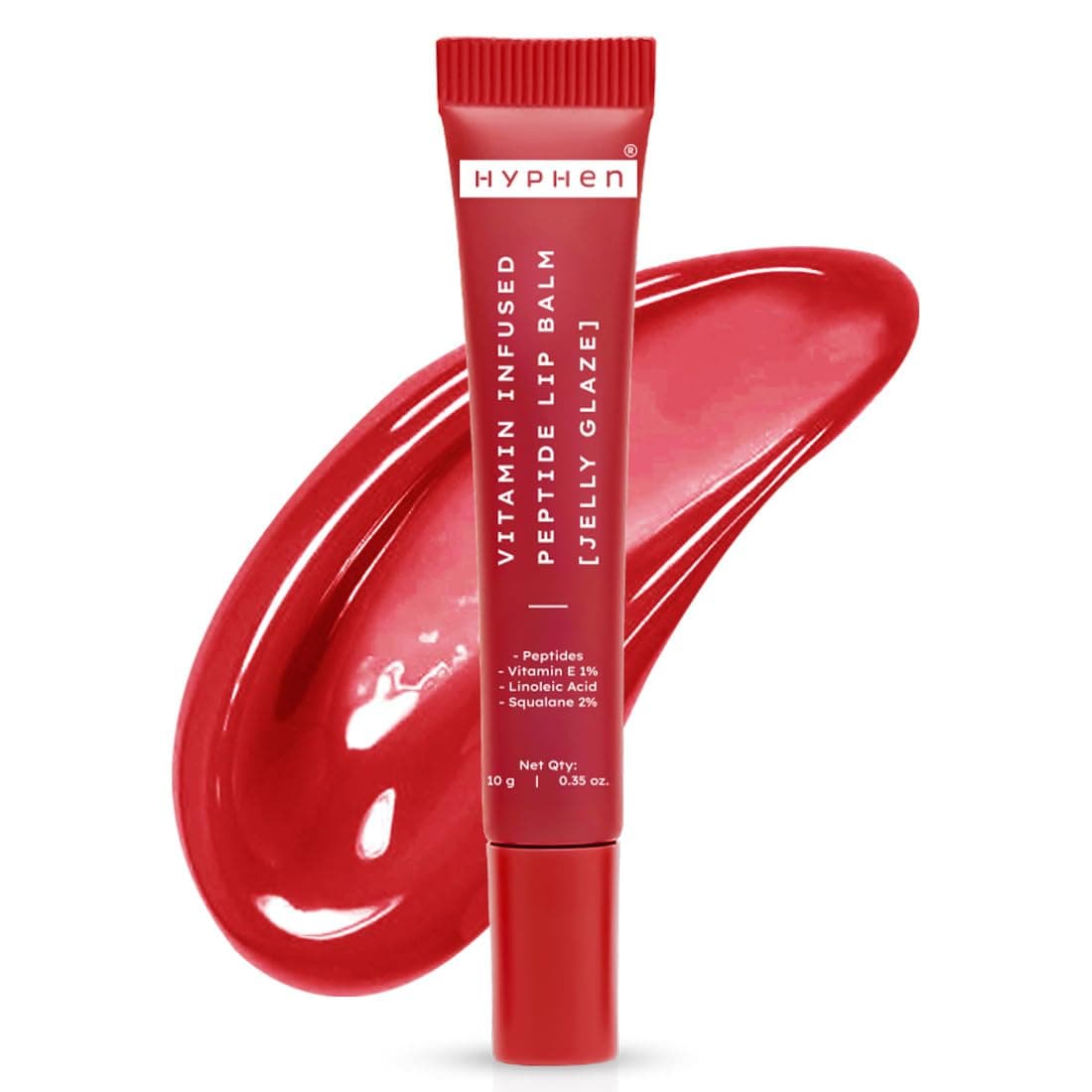 Hyphen Tinted Lip Balm | Brightens & Reduces Dark Lips & Pigmentation | 1% Vitamin E, Peptide & 2% Squalane | Winter Lip Care| 24H Moisturization for Dry & Chapped Lips | Jelly Glaze (Red Shade)- 10g