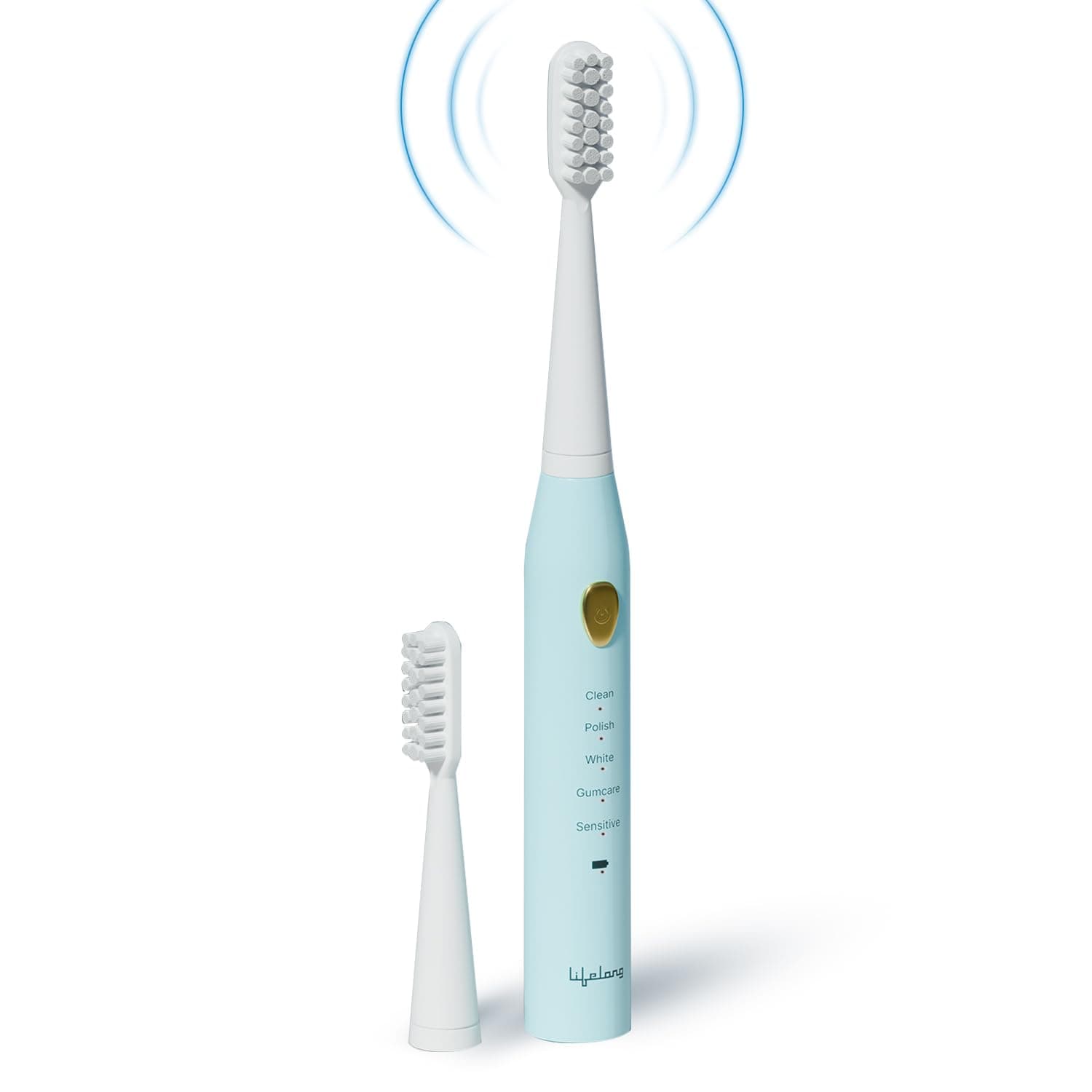 Lifelong Rechargeable Toothbrush for Adults - Smart Brush with 5 Cleaning Modes & Smart Auto Shut-Off - Electronic Toothbrush with 2 Electric Heads,500mAh Long-Lasting Battery (Blue,LLDC144)