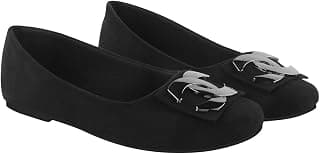 Shoetopia Women's Suede Resin Ballet Flats with Decorative Buckle - Slip-On Casual Bellies