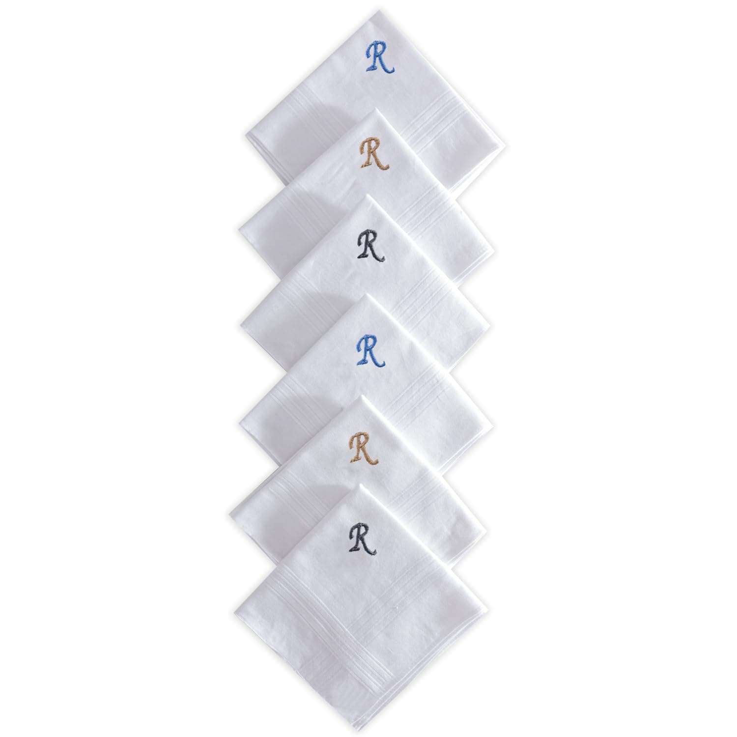Bonjour Men's White Cotton Handkerchief With Alphabet (A to Z) Initial (Pack of 6)