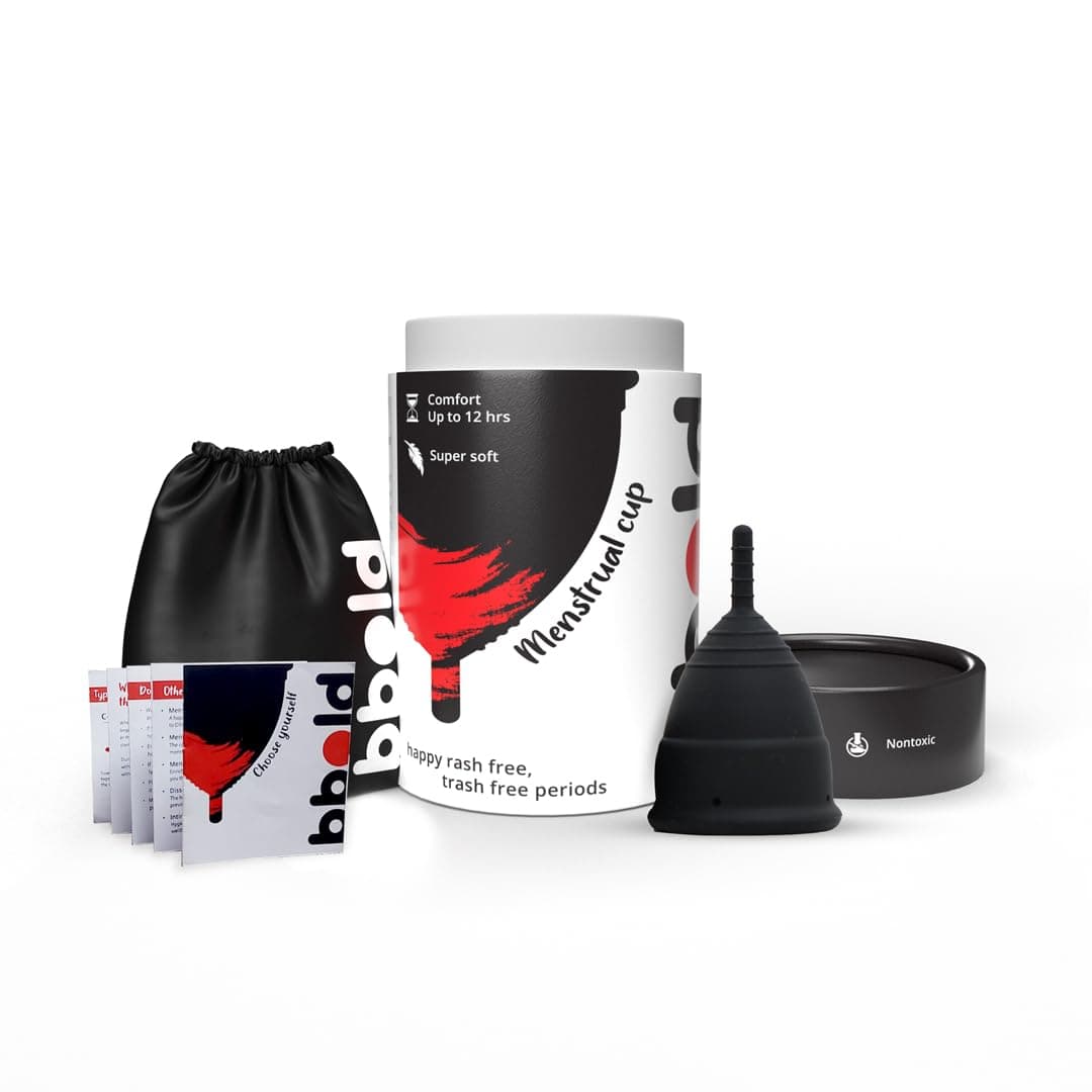 bbold Reusable Menstrual Cup For Women-Ultra Soft, Odour & Rash Free-Protection For Up To 10-12 Hours-Fda Approved. (Black Color, Size: Small),1 Count