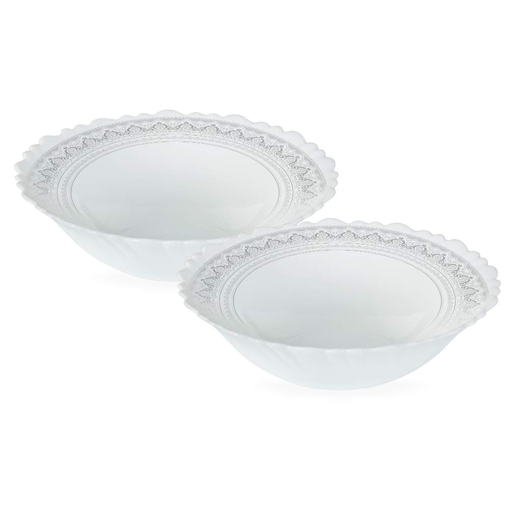 Larah by Borosil Classic Opalware 2 pc Multipurpose Bowl Set | 500 ml Each | Microwave & Dishwasher Safe, Bone-Ash Free | Crockery Set Ideal for Daily Use & Gifting, White