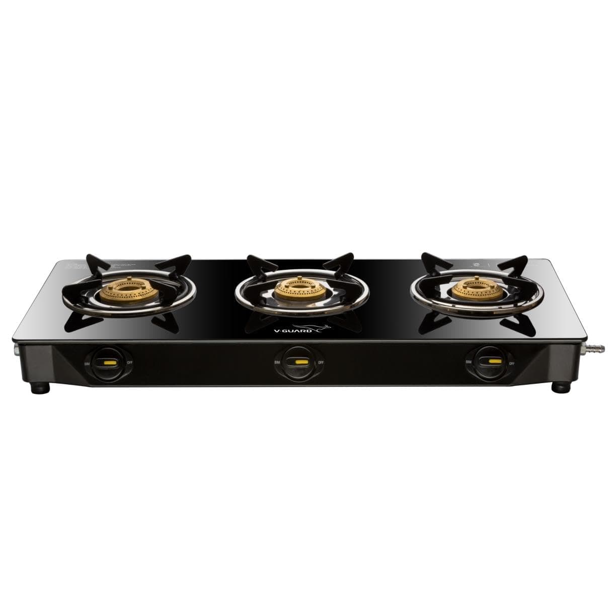 V-Guard VGD 370 PI Gas Stove | Elegant & Compact Design | 1 Large and 2 Medium High-Efficiency Brass Burners | Toughened Glass Top | 1 Year Warranty (Black)