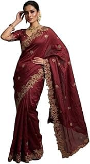 Women's Fendy Satin Embroidered Saree Sitaram-ABC