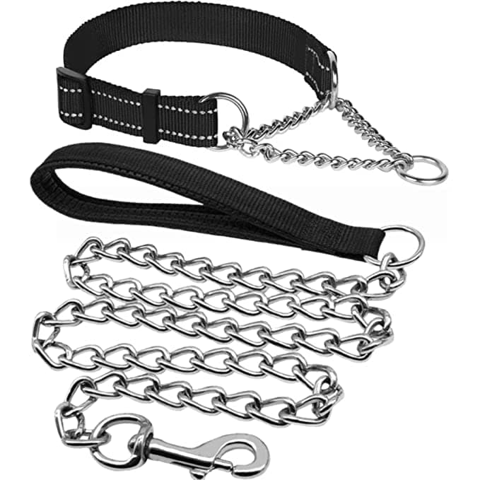 PSK PET MART Combo of Half Collar and Half Chain with Dog Leash, Adjustable Neck S Dog Half Collar Half Chain & Leash (Black)