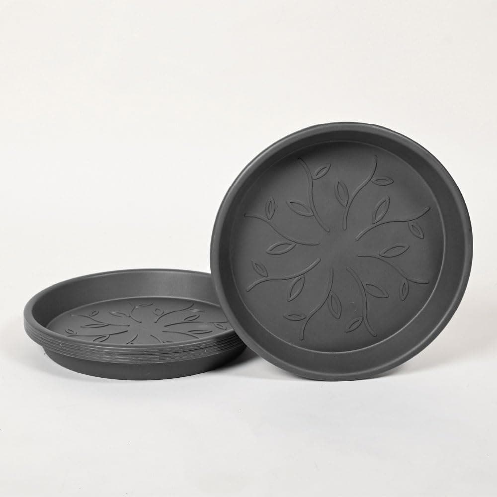 Ugaoo UV Treated Gardening Plastic Tray (Plate/Saucer) for Pots - 12 inch, Black Color, Set of 6 | Tray for Plants Pot for Indoor Home Decor & Outdoor Garden & Balcony