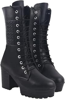 Shoetopia Women’s Chunky Combat Boots Lace-Up Ankle Boots with Thick Lug Sole Durable Faux Leather Fashion Boots for Casual & Outdoor Footwear