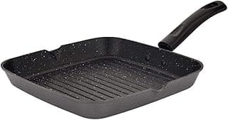 Attro Non-Stick Aluminium Gas Compatible Grill Pan, 24 Cm, Spatter Finish, Marble Grey