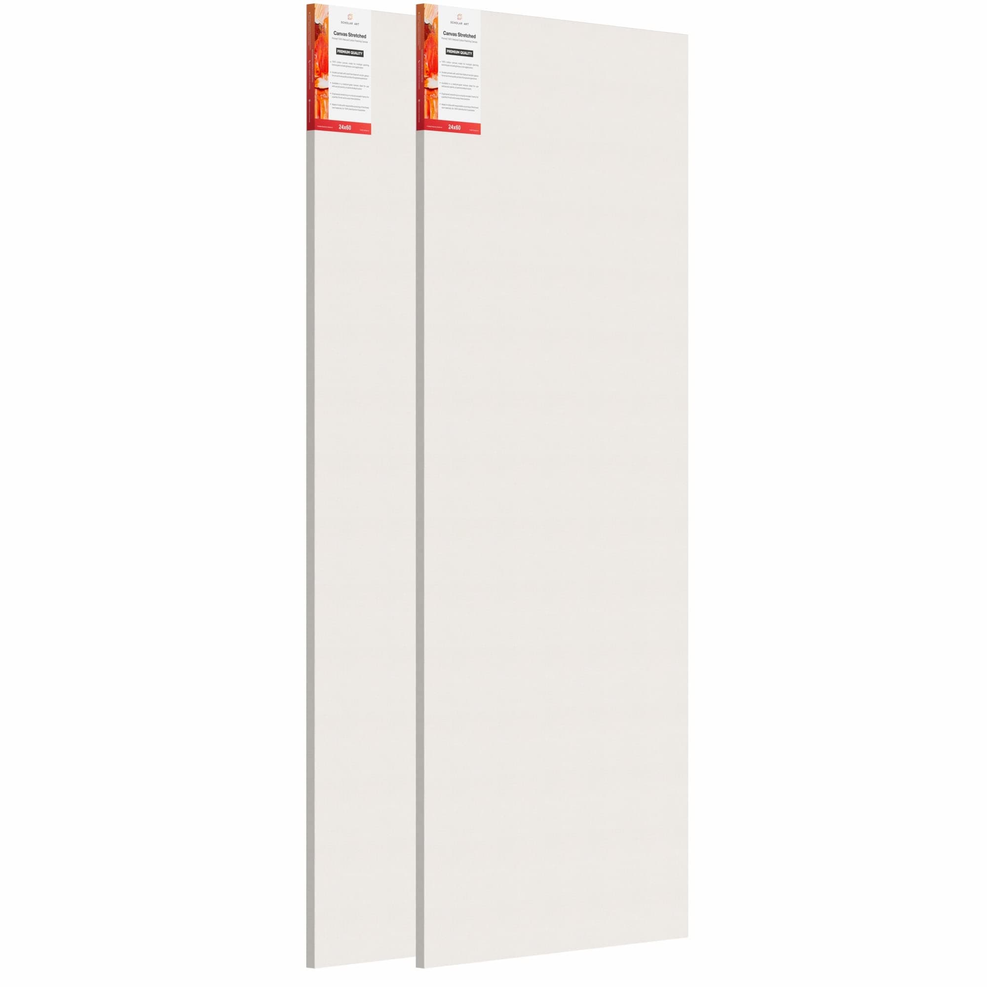 Scholar Art® Artist Standard Series 10 Oz (440 GSM) 100% Cotton Pre-Stretched Canvas with Wooden Frame 18x40 mm | Primed Canvas Stretched for Oil & Acrylic Painting | 24"x60" (60x150 cm), Pack of 2