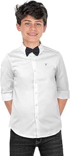 Allen Solly Boys' Solid Party Shirt | Bow Tie Detail | Regular Fit | Festive Look | Birthday