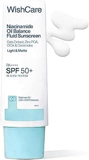 WishCare Niacinamide Oil Balance Fluid Sunscreen SPF 50 PA++++ In-Vivo Tested | 8Hrs+ SPF Protection | Lightweight, Matte & No White Cast | Photostable Sunscreen SPF 50 For Oily Skin, Sensitive, Dry & Combination Skin | For Women & Men | 50 ml