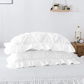 Pinch Ruffle Dual-Tone Pillow Cover Set of 2 Piece- 400 Thread Count, Luxurious White Corner Ruffle Edges- Exquisite Design Pillow Cases- 100% Cotton Finish-White/White Solid (16" x 24")