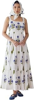 FIORRA Women's Off-White Floral Printed Cotton Maxi Dress