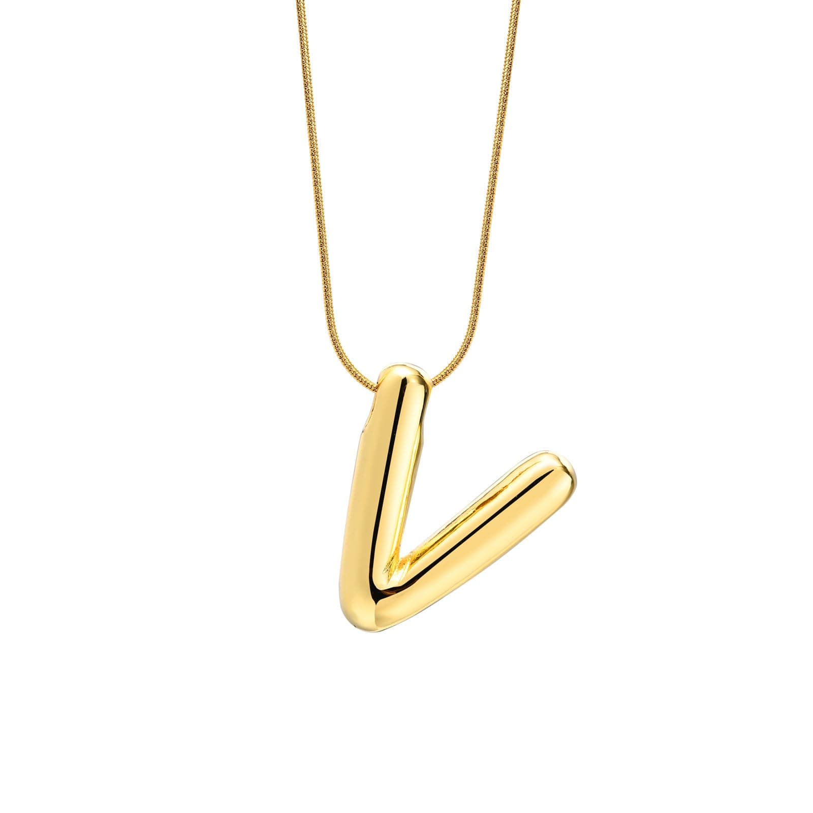 MEENAZ Anti Tarnish 'V' Letter Initial Gold Pendant for Women Stainless Steel Jewellery Alphabet Necklace Bubble Alphabet Chain for Women Girls Waterproof Balloon Necklace for Women Necklace for Girls