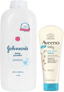 Aveeno Baby Daily Moisturising Lotion for Delicate Skin (227g) & Johnson's Baby Powder for Babies (400g)