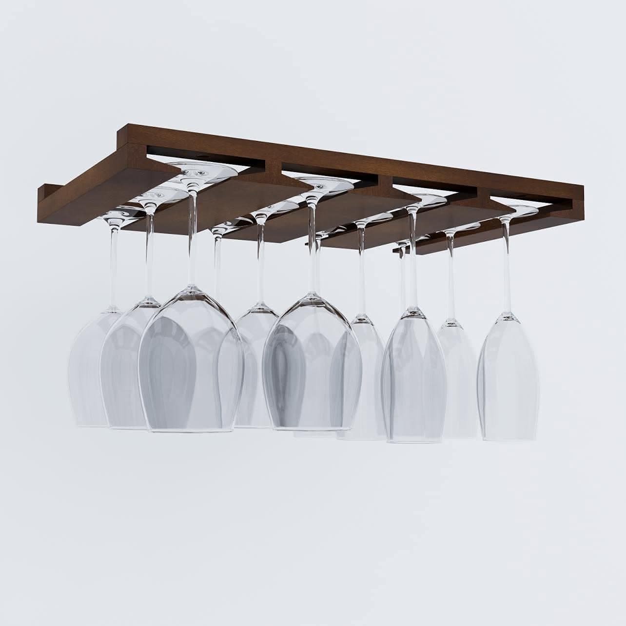 Genuine Decor Stemware Glass Rack Makes Dull Kitchens or Bar Perfectly Fits 6-12 Glasses Under Cabinet with Included Screws Great Hanging Bar Glass Rack (Mahogany)