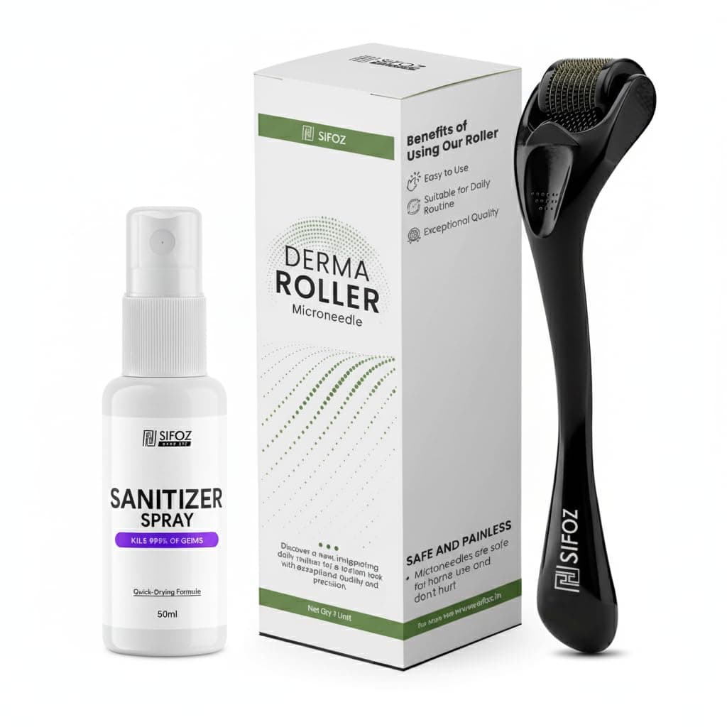 Sifoz Derma Roller For Hair Growth 1 mm With 540 Titanium Needles Microneedle Roller For Face, Body, Scalp and Beard | For Women and Men | Reduces Acne Scars | Repairs Damaged Hair, Activates Hair Follicles | Safe & Effective To Use (0.5 mm)