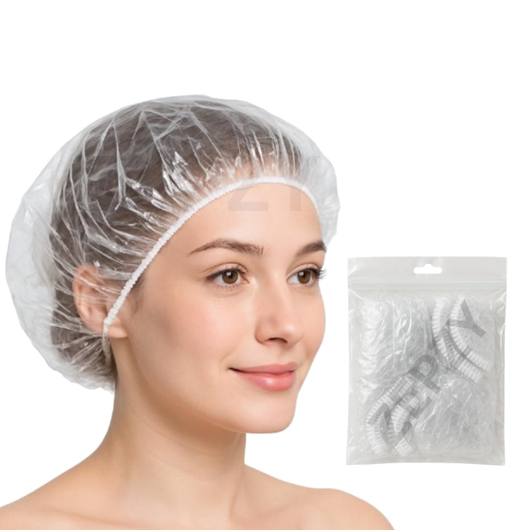 ZEPZY Shower Cap - (Pack of 50) Waterproof Shower Cap for Women & Men – Reusable Bath Cap for Hair Protection – Elastic, Comfortable & Stylish Shower Hat for Long, Short & Curly Hair – Ideal for Home, Spa, Salon & Travel Use