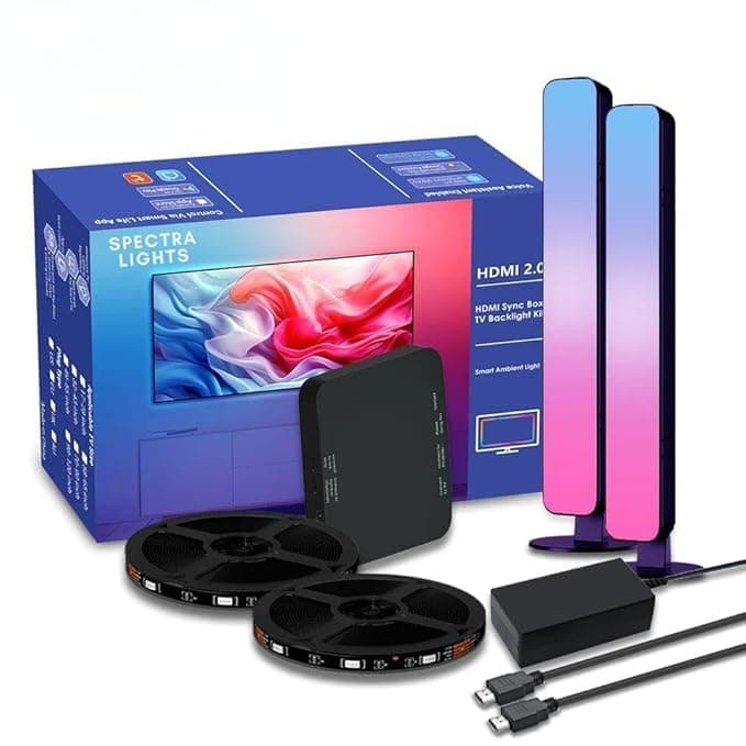 Spectra Lights HDMI Sync Box with LED Bar - TV Backlight + HDMI Sync LED Bar for 75-85 inch TVs with PC, Screen & Music Sync and APP Control, Compatible with Alexa & Google Assistant. (75-85 inch TV)