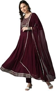 Amazon Brand - Tavasya Women Rayon Straight Kurta Pant Dupatta Set | Embroidered Ethnic Suit Set | Regular Fit Kurta with Pant & Dupatta