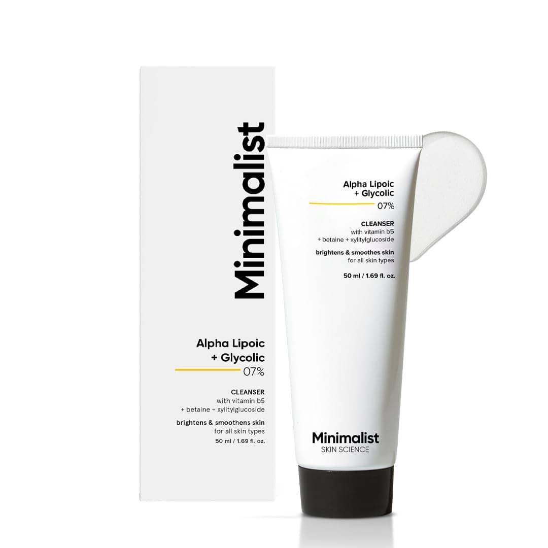 Minimalist 7% ALA + Glycolic Brightening Face Wash | Cleanser with ALA For Glowing Skin, AHA for Exfoliation and Vitamin B5 For Hydration | Sulphate-free | Fragrance-free | For Women & Men | 50 ml
