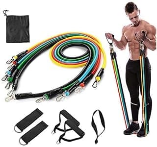DFIT Resistance Band Set for Home Workout – 11PCS Exercise Tube Kit with Handles, Door Anchor, Ankle Strap & Carry Bag | Strength Training Bands for Men & Women Home Gym