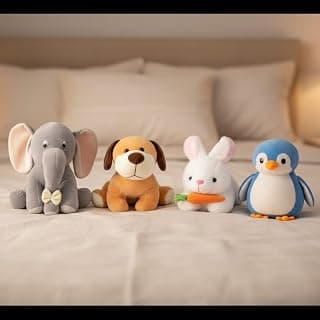 Pack of 4 Elegant Soft Toys Combo Plush Stuffed Animals (Grey Appu-Dog-Rabbit-Penguin)