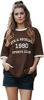 TQH Tshirt for Women | Oversized Tshirt for Woman | Tops for Women Western | Women's Tops | Woman Tee Loose Fit Drop Shoulder Printed T-Shirt for Casual Summer College Travel