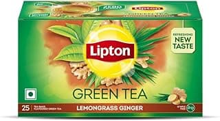 Lipton Lemongrass Ginger I 25 Tea Bags I Tasty Green Tea I Reduce Bally Fat