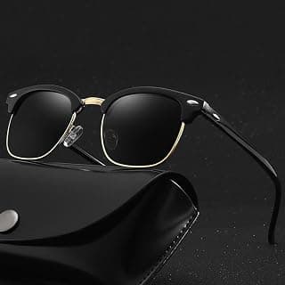 Club Master Men's Classic Black Plastic Adult Oval Sunglasses with Black Polarized UV Protection Lens